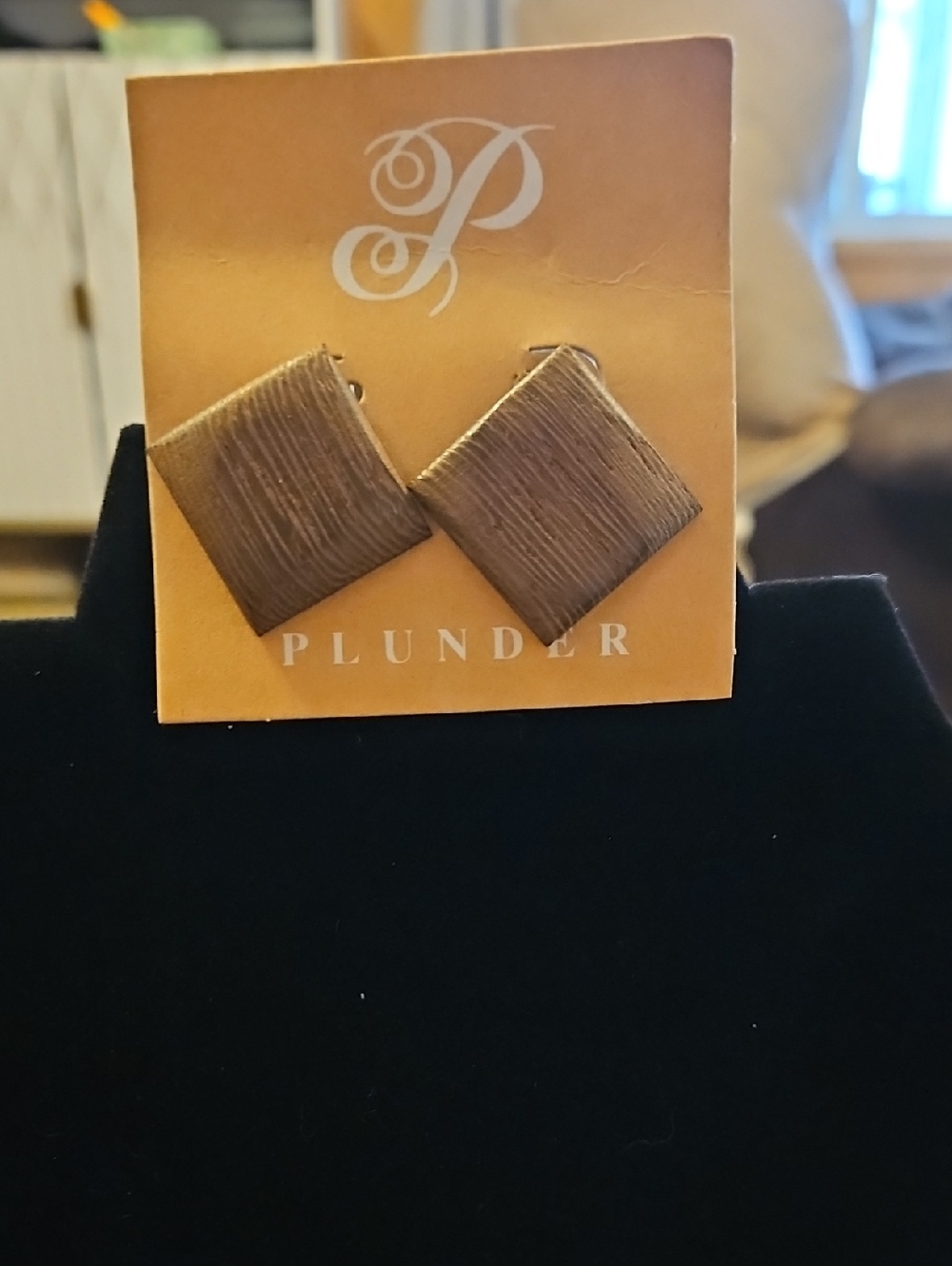 Plunder Woodgrain Square Stud Earrings
